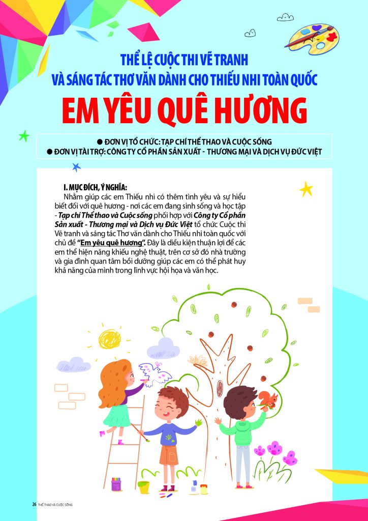 Mời Các Em Tham Dự Cuộc Thi Vẽ Tranh Và Sáng Tác Thơ Văn Dành Cho Thiếu Nhi Toàn Quốc "Em Yêu Quê Hương"