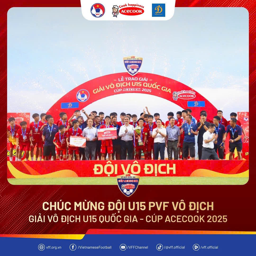 PVF bảo vệ ngôi vương đầy bản lĩnh tại Giải U15 Quốc gia – Cúp Acecook 2025