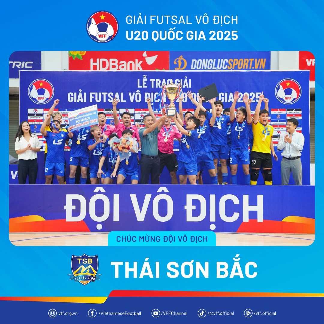 Giải futsal U20 quốc gia 2025 – Thái Sơn Bắc vô địch sau trận chung kết nghẹt thở