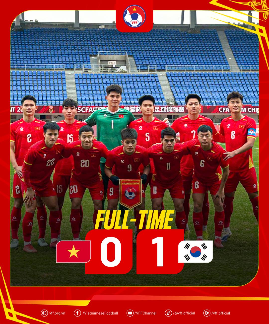 U22 Việt Nam rút bài học sau thất bại 0-1 trước U22 Hàn Quốc tại Panda Cup 2025