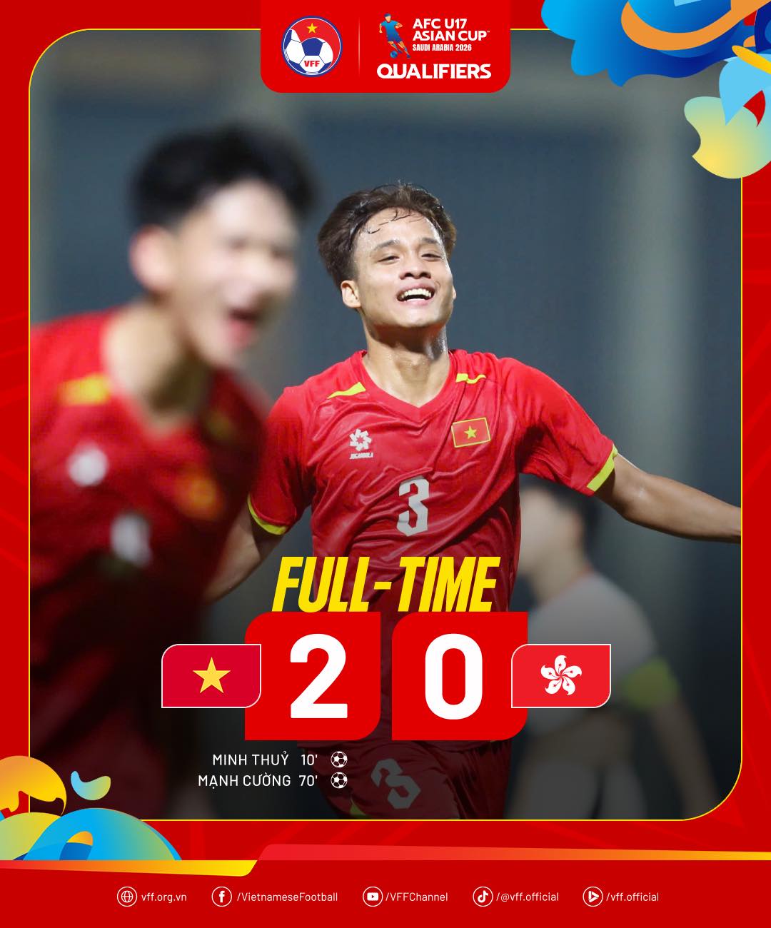 U17 Việt Nam 2-0 U17 Hồng Kông – Mạch thắng thuyết phục, củng cố ngôi đầu bảng C