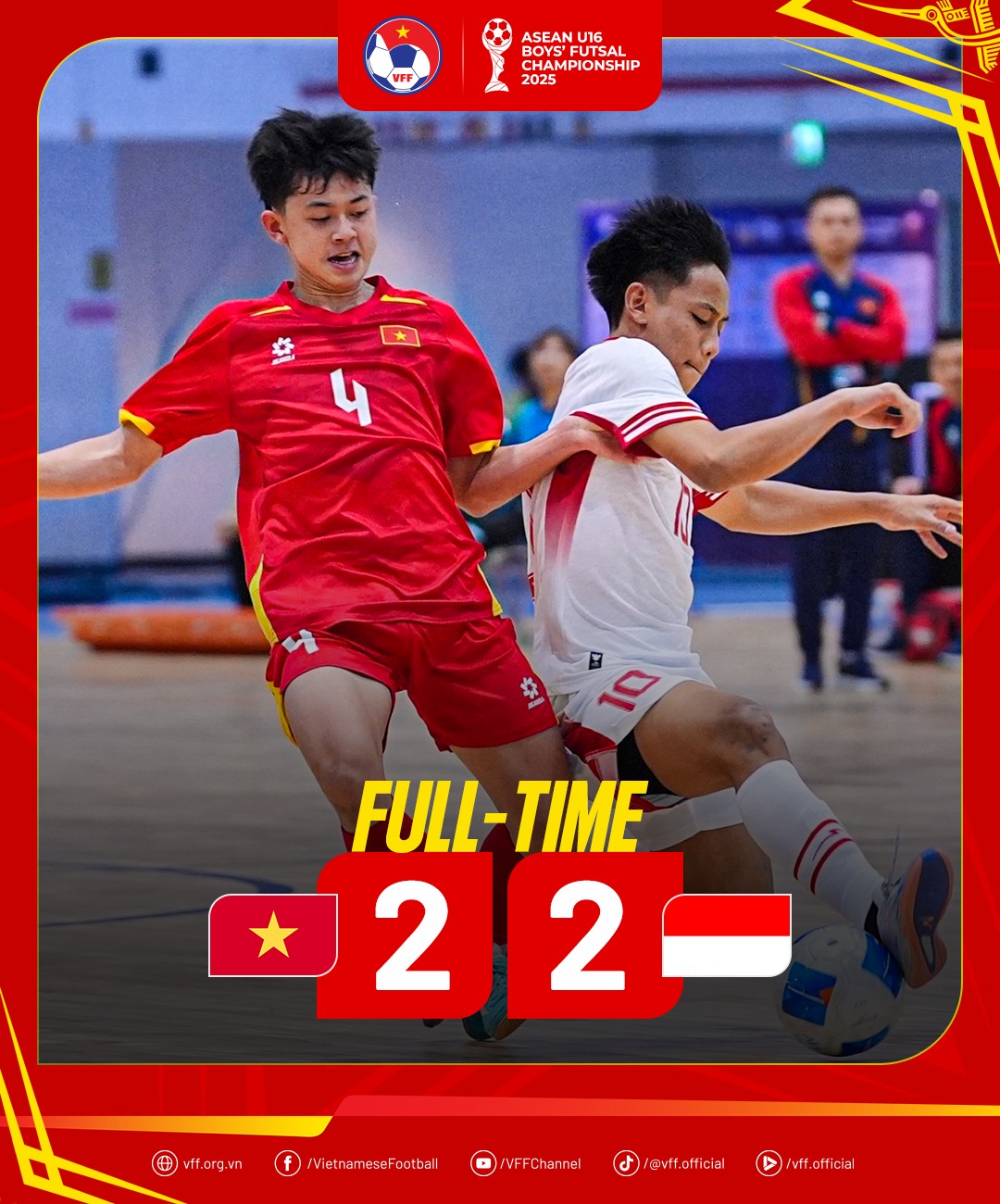 U16 futsal Việt Nam bản lĩnh giành điểm quý giá trước Indonesia tại giải Đông Nam Á 2025