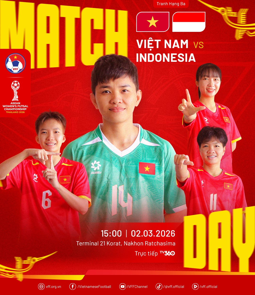 Futsal nữ Việt Nam quyết đấu Indonesia tranh HCĐ Đông Nam Á 2026