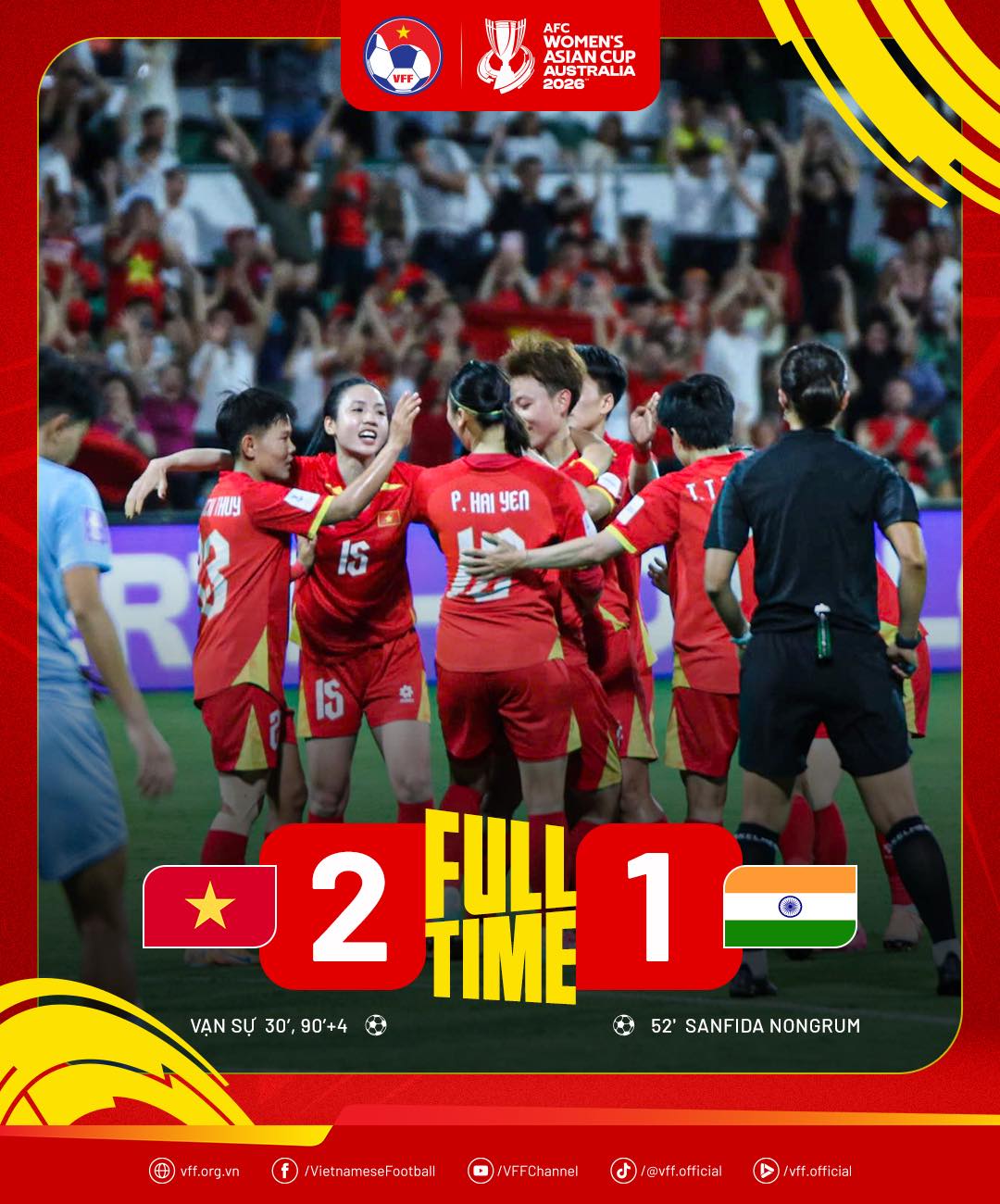 ĐT nữ Việt Nam thắng 2-1 trước Ấn Độ: Bản lĩnh lên tiếng ở VCK châu Á 2026