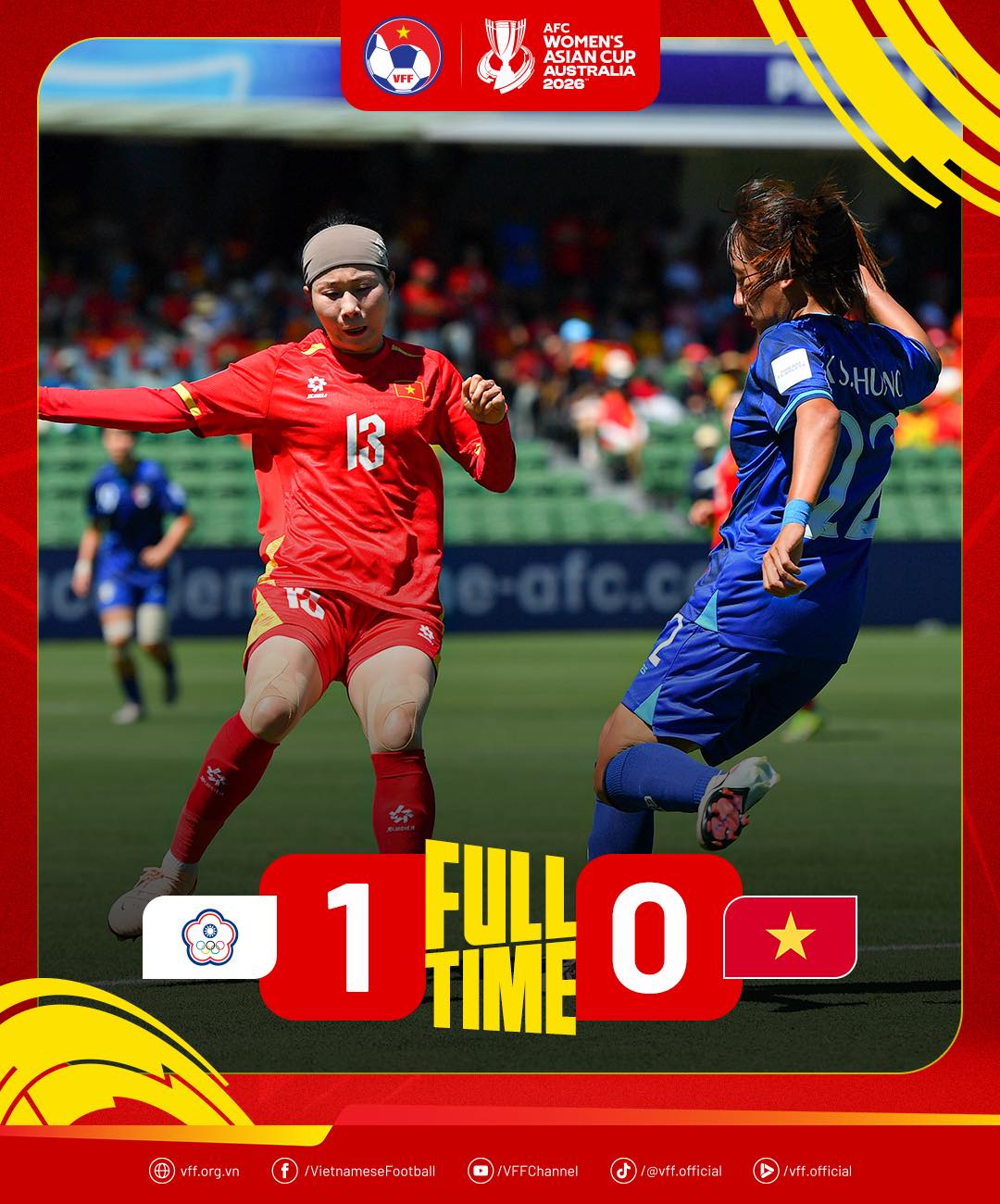 Tuyển nữ Việt Nam thua Đài Loan 0-1 nhưng cơ hội tứ kết Asian Cup 2026 vẫn còn