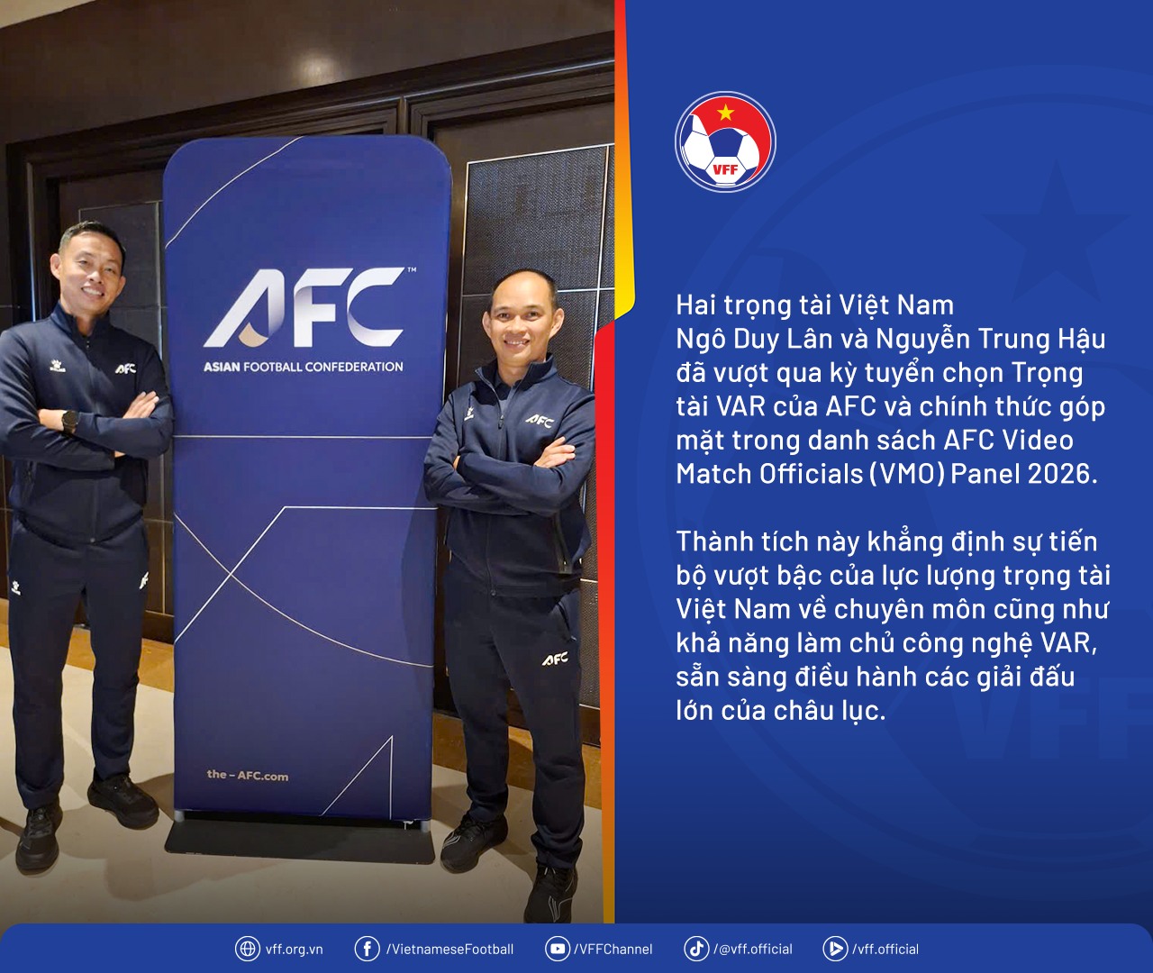 Trọng tài Việt Nam góp mặt trong danh sách VAR AFC 2026