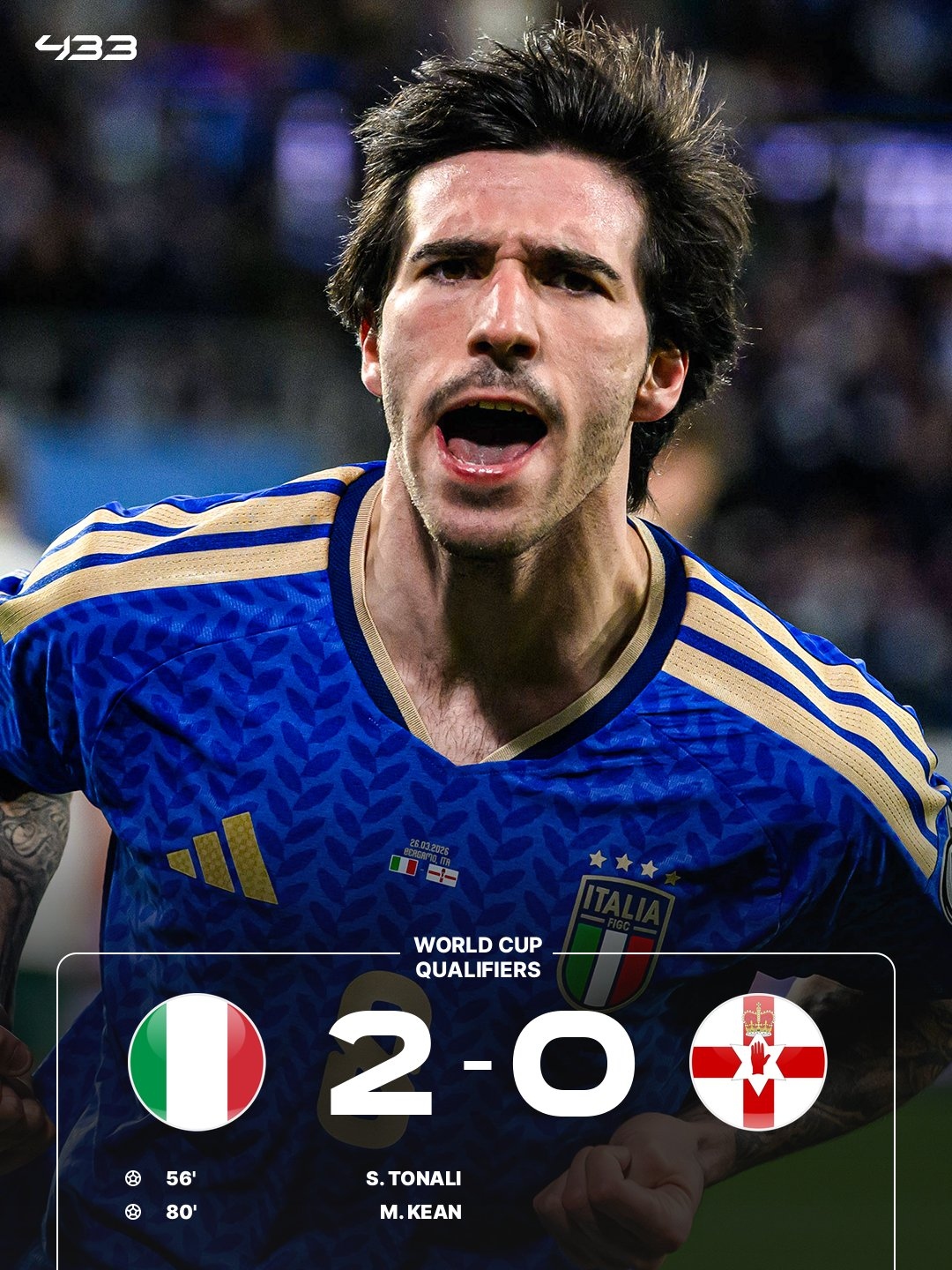 Italy áp sát World Cup 2026: Tonali tỏa sáng, Azzurri tiến bước