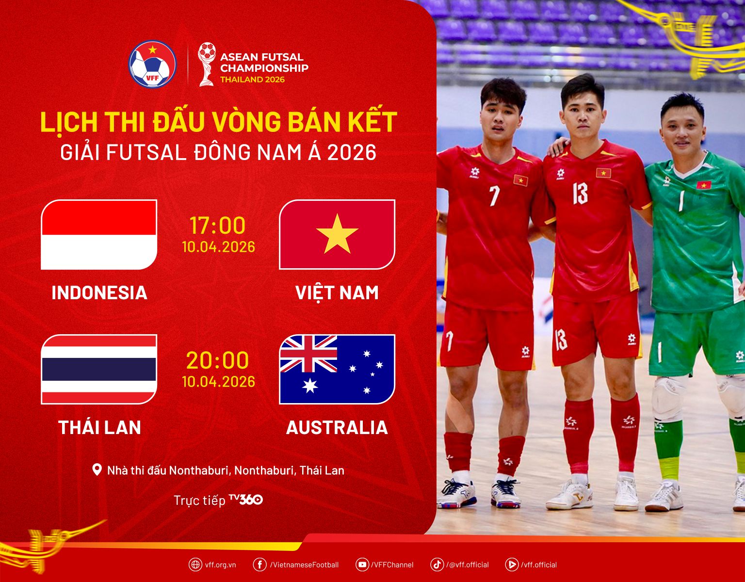 Lịch bán kết futsal Đông Nam Á 2026: Việt Nam đối đầu Indonesia, đại chiến căng thẳng