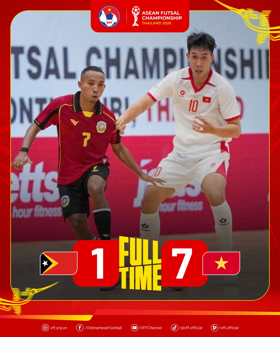 Futsal Việt Nam thắng 7-1 Timor Leste, mở toang cánh cửa vào bán kết