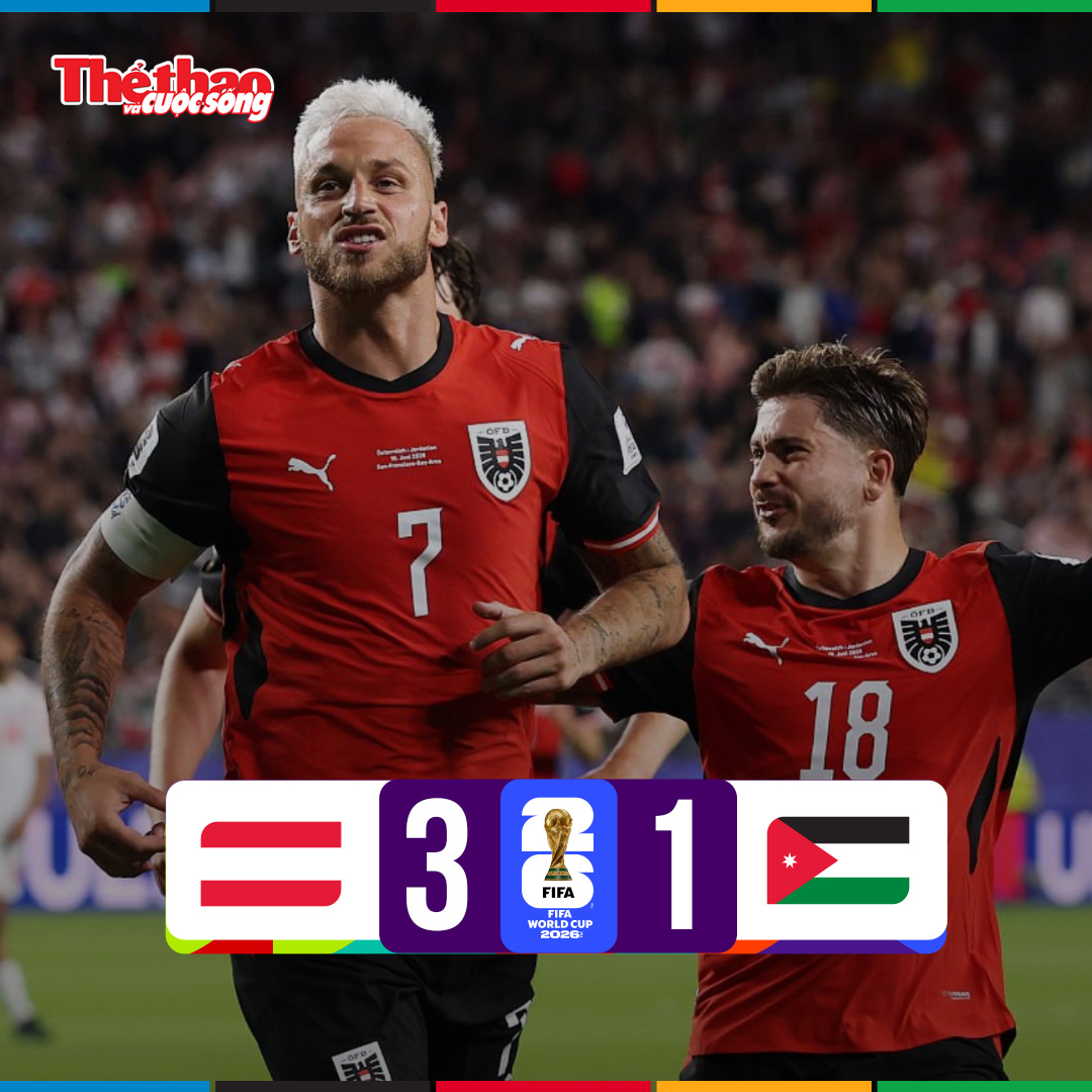 Áo áp đảo Jordan 3-1, khởi đầu ấn tượng tại World Cup 2026