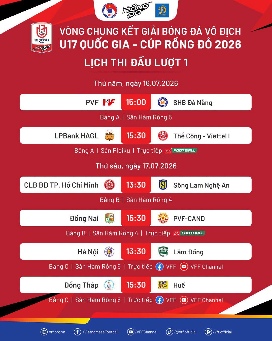 VCK U17 Quốc gia 2026 khai màn tại Gia Lai: 12 đội bóng trẻ bước vào hành trình chinh phục Cúp Rồng Đỏ