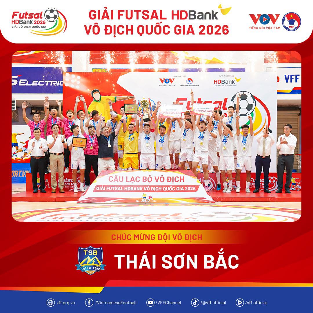 Thái Sơn Bắc đăng quang Giải Futsal HDBank VĐQG 2026 sau hành trình chinh phục đầy bản lĩnh