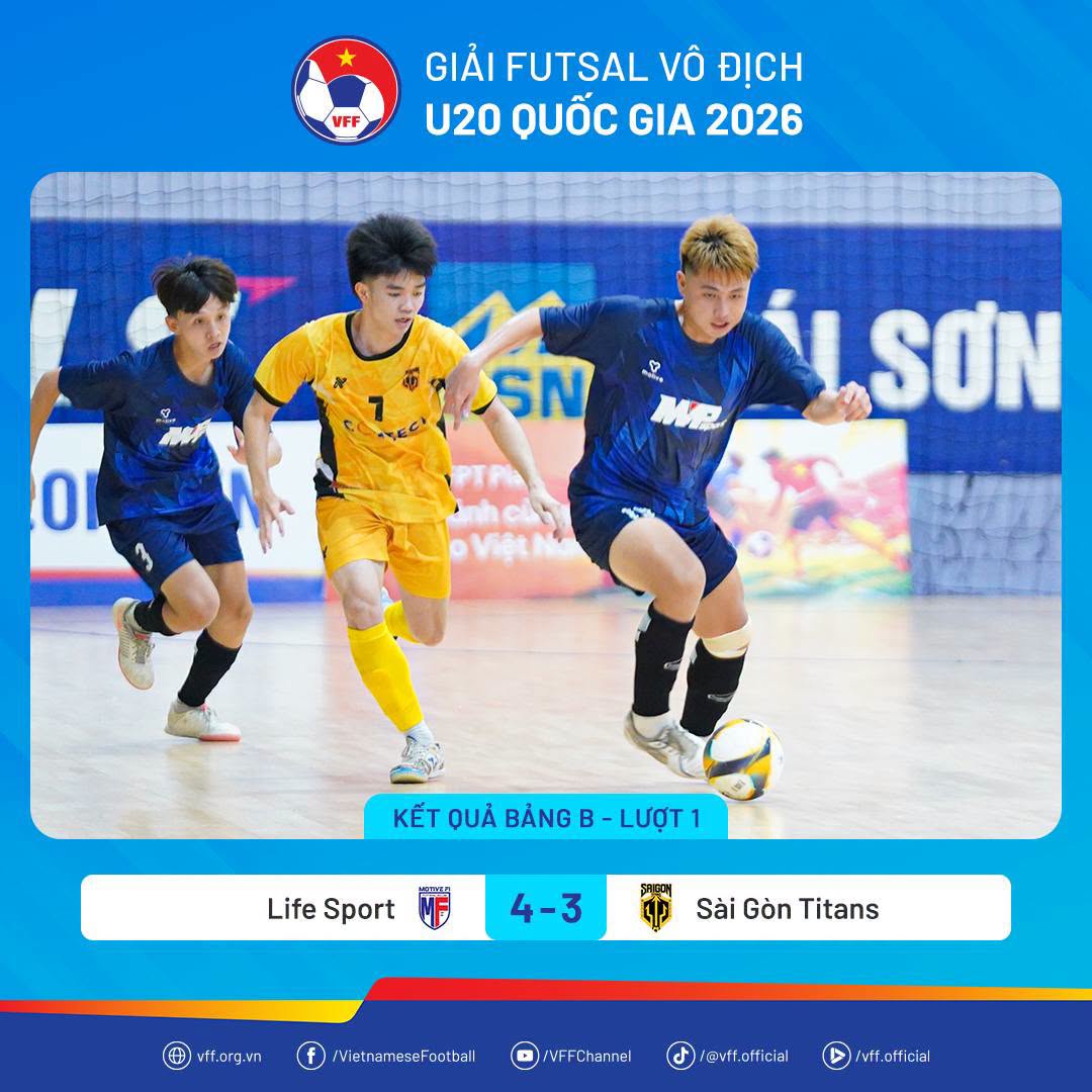 Futsal U20 quốc gia 2026 mở màn rực lửa với 18 bàn thắng
