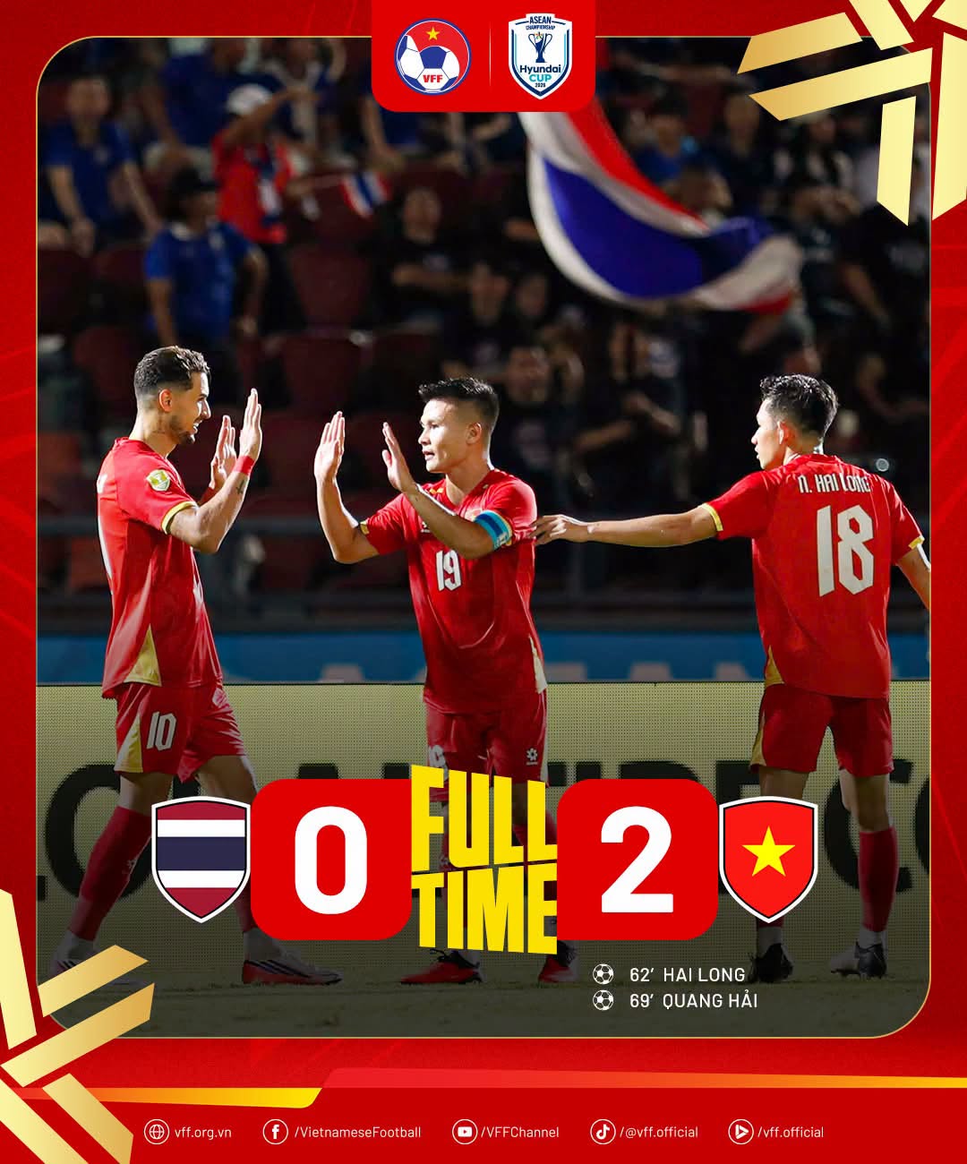 Việt Nam hạ Thái Lan 2-0 tại Rajamangala, chạm gần hơn tới ngôi vương ASEAN Cup 2026