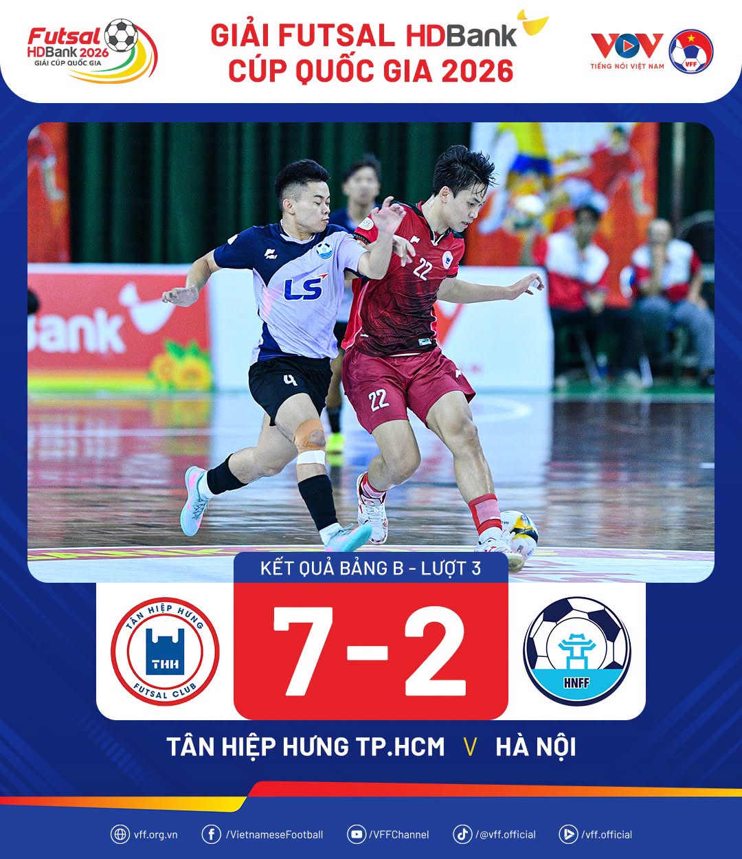 Futsal Cúp Quốc gia 2026 xác định bốn đội vào bán kết