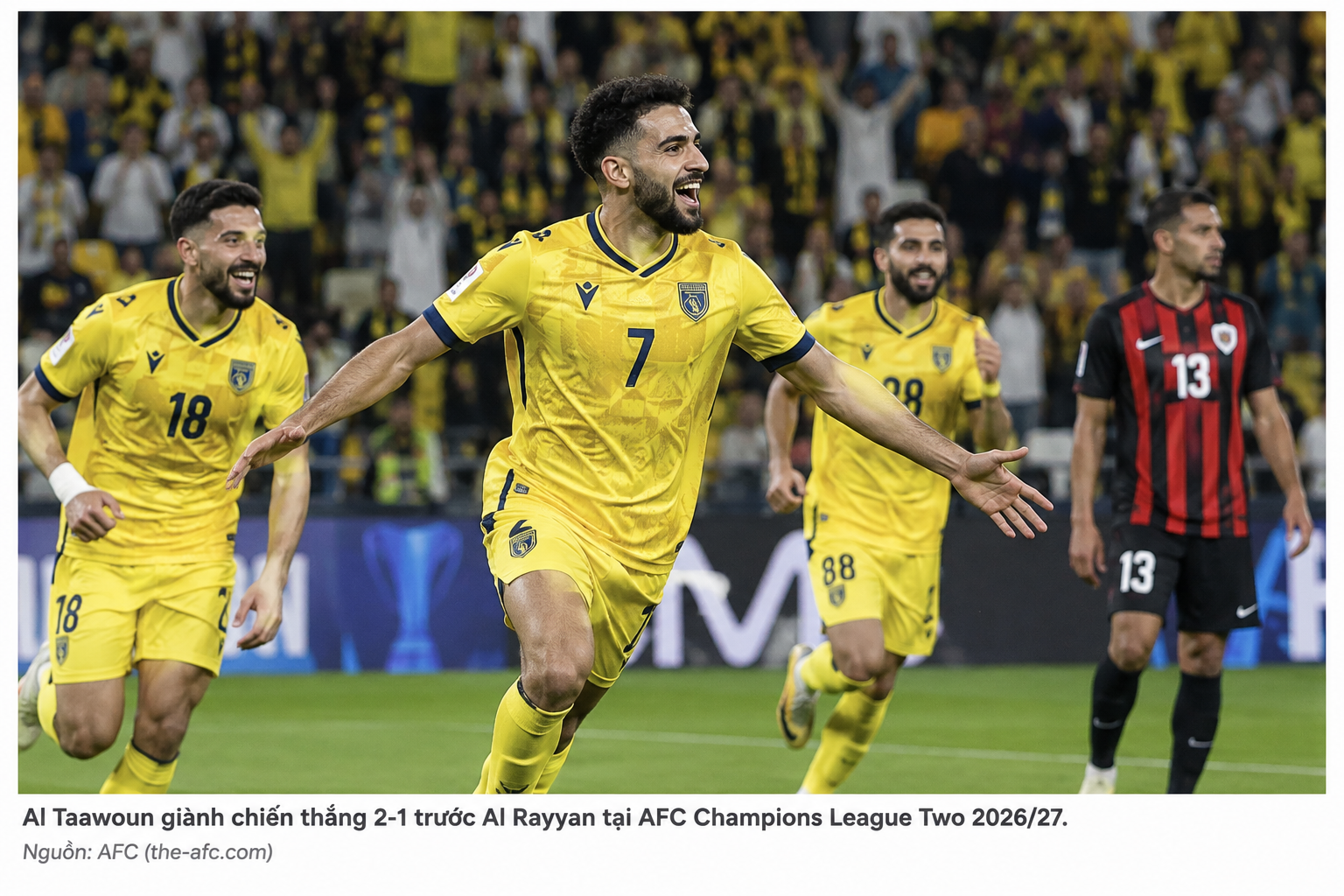 Al Taawoun thắng Al Rayyan 2-1, vươn lên dẫn đầu bảng C