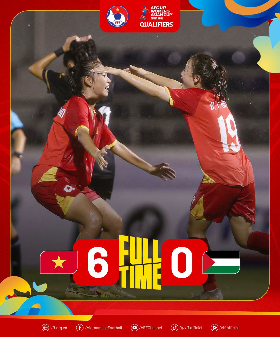 U17 nữ Việt Nam tạo đà thuận lợi với chiến thắng 6-0 trước Palestine